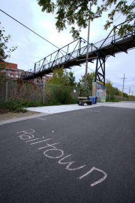 Fuzzy Boundaries names chalked on the Railpath