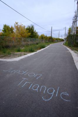 Fuzzy Boundaries names chalked on the Railpath