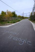 Fuzzy Boundaries names chalked on the Railpath