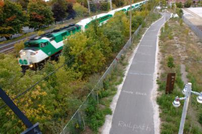Fuzzy Boundaries names chalked on the Railpath